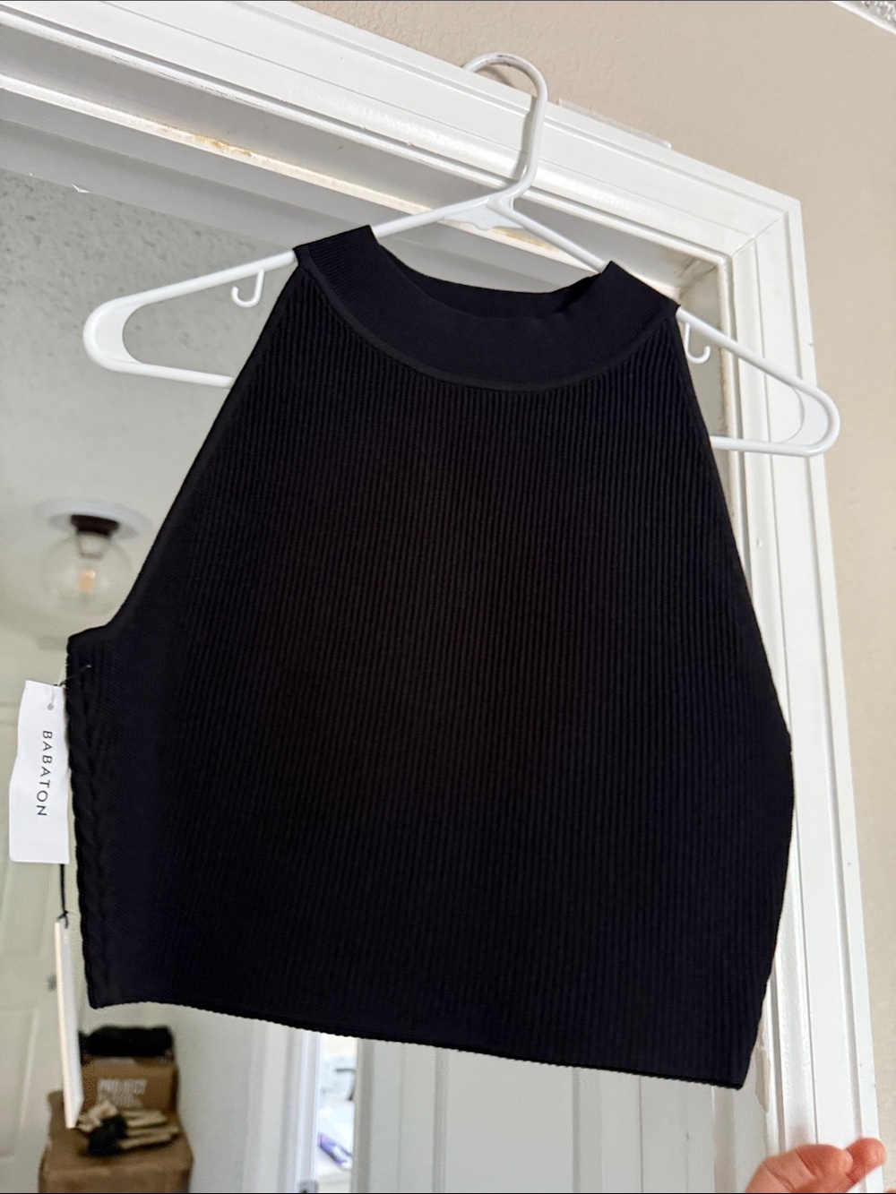 Babaton Black Ribbed Halter Crop